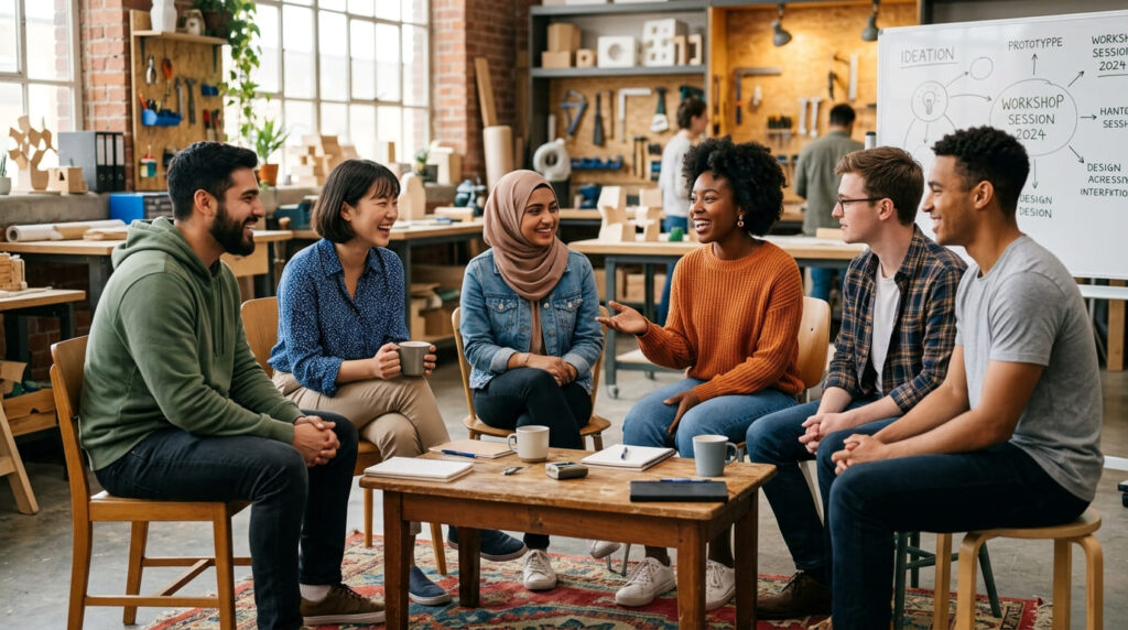 Grupo de pessoas conversando sem travas ou timidez
