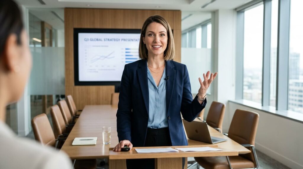 Profissional ajustando a postura e a comunicação na entrevista de trabalho